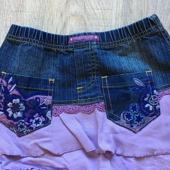 Naartjie Size 4 Tiered Skirt Ruffled Denim Layered Girls Purple - Picture 2 of 6